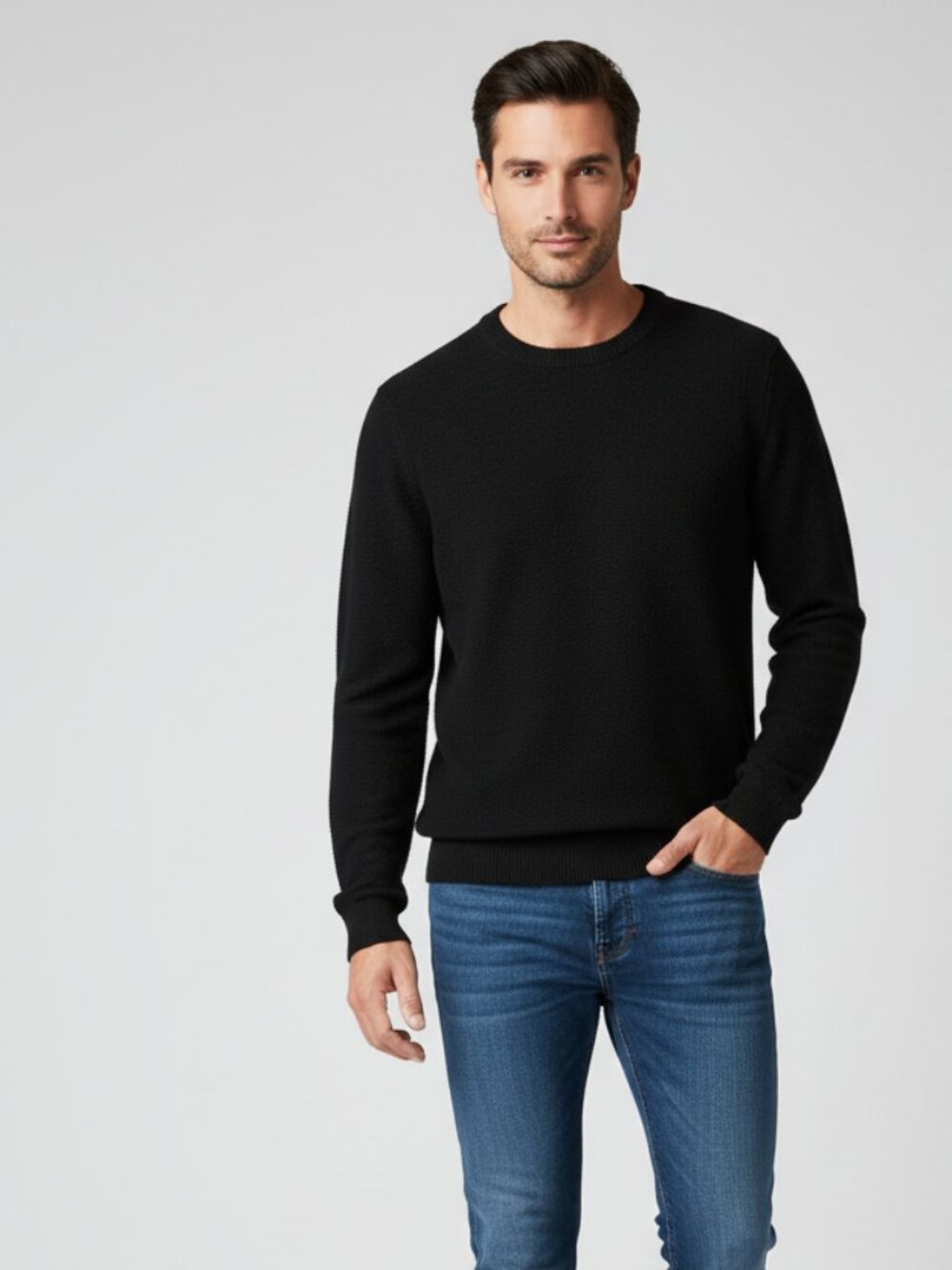 Theory Maden Merino Wool Crewneck Sweater Black Medium Mens Flawed